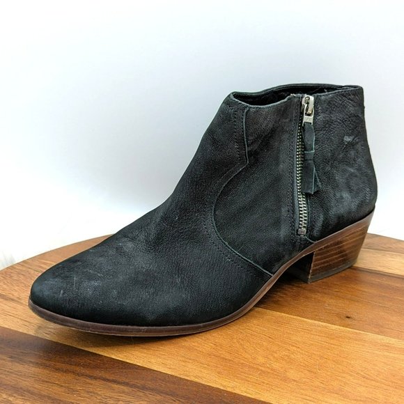 Sam Edelman Shoes - Sam Edelman Pete Ankle Booties 10 M Black Leather Outside Zip Faux Wood Heeled